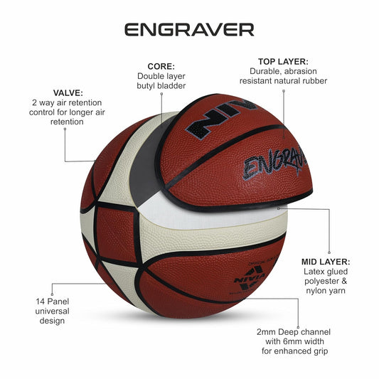 Nivia Engraver Basketball Size 5 - BFI Standard Rubber Basketball for Indoor & Outdoor Play