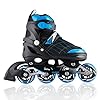 Konex 4 Wheel Inline Skates for Kids | Adjustable PU Wheels, Durable Aluminium Frame & Anti-Shock Support | Comfortable Indoor & Outdoor Skating Shoes (Blue, EU Size 43-45)