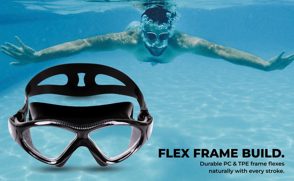 Nivia Unimask Sr. 2.0 Swimming Goggles for Adults | Anti-Fog UV Protection Polycarbonate Clear Lens | Quick-Fit Silicone Strap | Professional Training Swim Goggles for Men & Women | Black