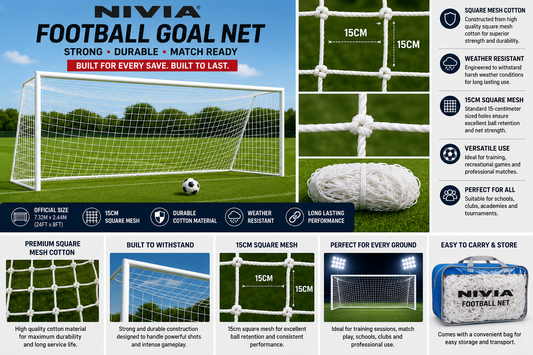 Nivia Football Goal Net | Square Mesh Cotton | 15 cm Mesh | Weather Resistant Football Net