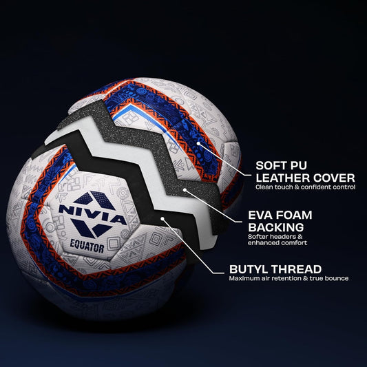 Nivia Equator Football, Match Ball, 32 Panels, Durable & Soft PU Leather Cover, Butyl Threadwounded Bladder, FIFA Quality, Made for Tournaments