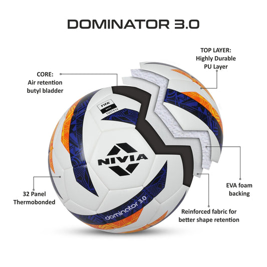 Nivia Dominator 3.0 Football Size 5 - FIFA Basic Match Ball | Thermo-Bonded PU Football
