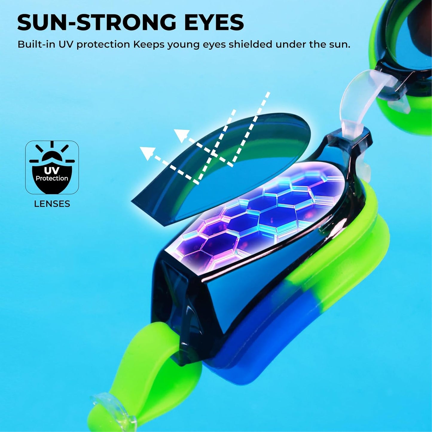Nivia Splash Jr. 2.0 Swimming Goggles for Kids | Polycarbonate Anti-Fog UV Protection Lens | Adjustable 3-Size Nose Bridge | Soft Silicone Strap & Gasket | Training Swim Goggles for Boys & Girls
