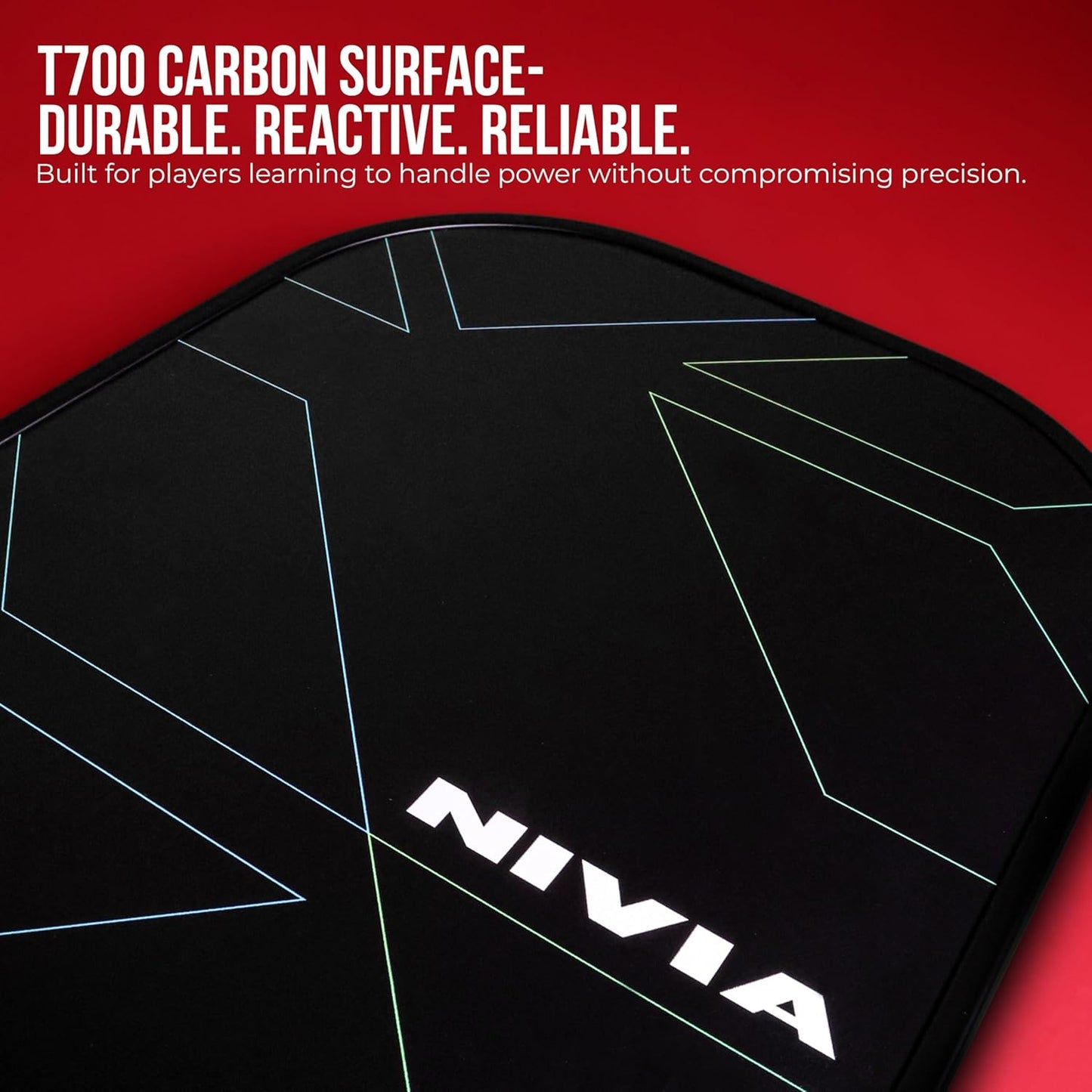 Nivia K-1200 Pickleball Paddle - T700 Carbon Fibre Surface with 16mm Core