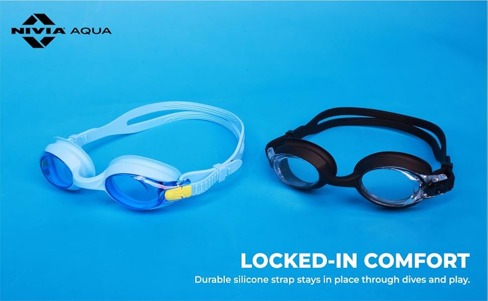 Nivia Scool Jr Swimming Goggles for Kids | Anti-Fog UV Protection | Polycarbonate Smoke Lens | Silicone Strap | Black