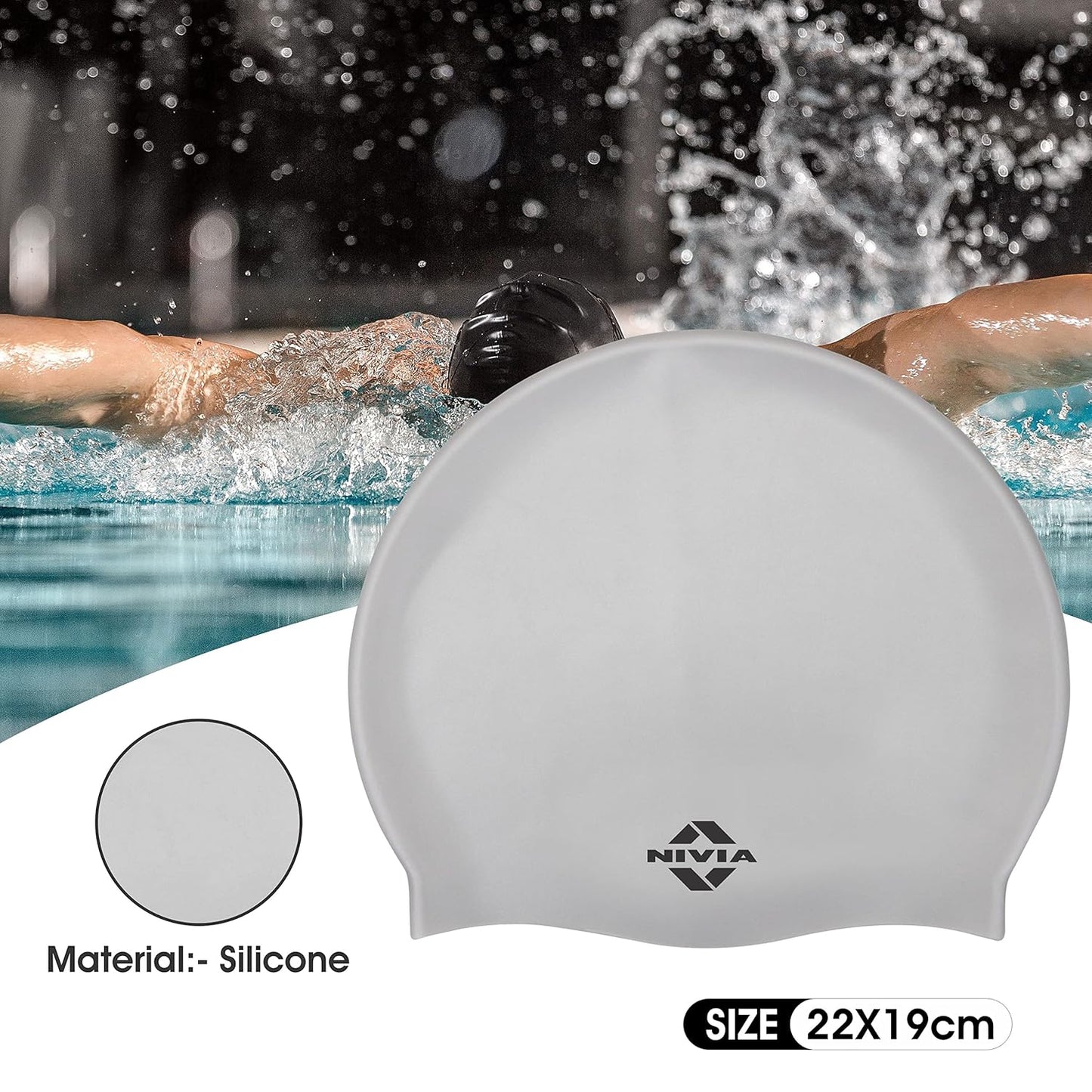Nivia Classic Silicone Swimming Cap for Adults | Premium Stretch Silicone Swim Cap | Waterproof Hair Protection | Comfortable Unisex Swimming Cap for Men & Women | Black