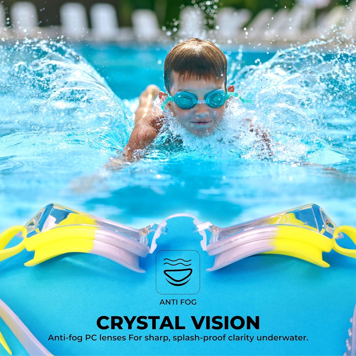Nivia Splash Jr. 2.0 Swimming Goggles for Kids | Polycarbonate Anti-Fog UV Protection Lens | Adjustable 3-Size Nose Bridge | Soft Silicone Strap & Gasket | Training Swim Goggles for Boys & Girls