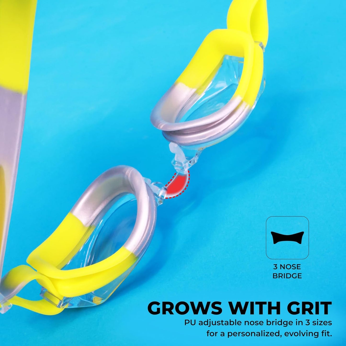 Nivia Splash Jr. 2.0 Swimming Goggles for Kids | Polycarbonate Anti-Fog UV Protection Lens | Adjustable 3-Size Nose Bridge | Soft Silicone Strap & Gasket | Training Swim Goggles for Boys & Girls