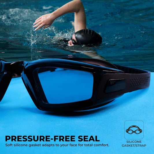 Nivia Viper 2.0 Swimming Goggles for Adults | Polycarbonate Smoke Lens | Anti-Fog UV Protection | Soft Silicone Strap | Comfort Fit Training Swim Goggles for Men & Women (Black Tint)