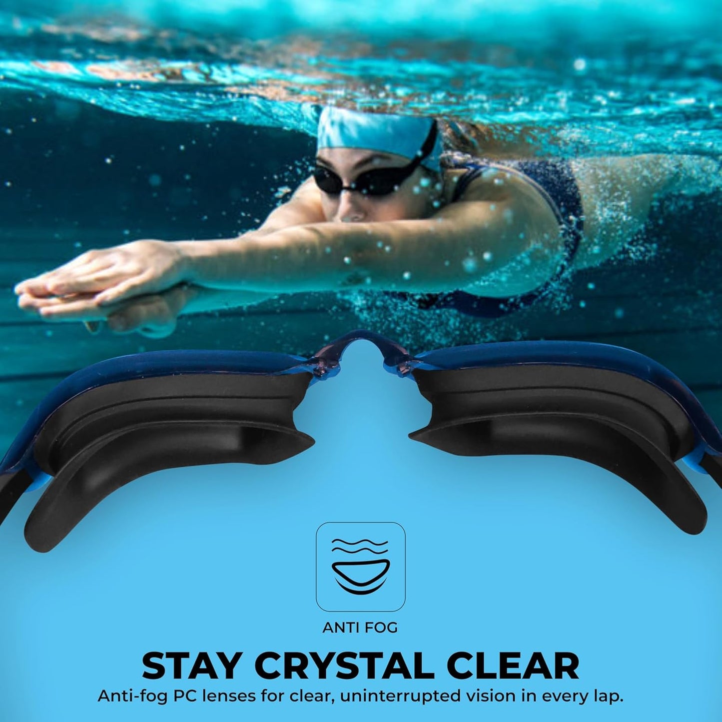 Nivia Viper 2.0 Swimming Goggles for Adults | Polycarbonate Smoke Lens | Anti-Fog UV Protection | Soft Silicone Strap | Comfort Fit Training Swim Goggles for Men & Women (Black Tint)