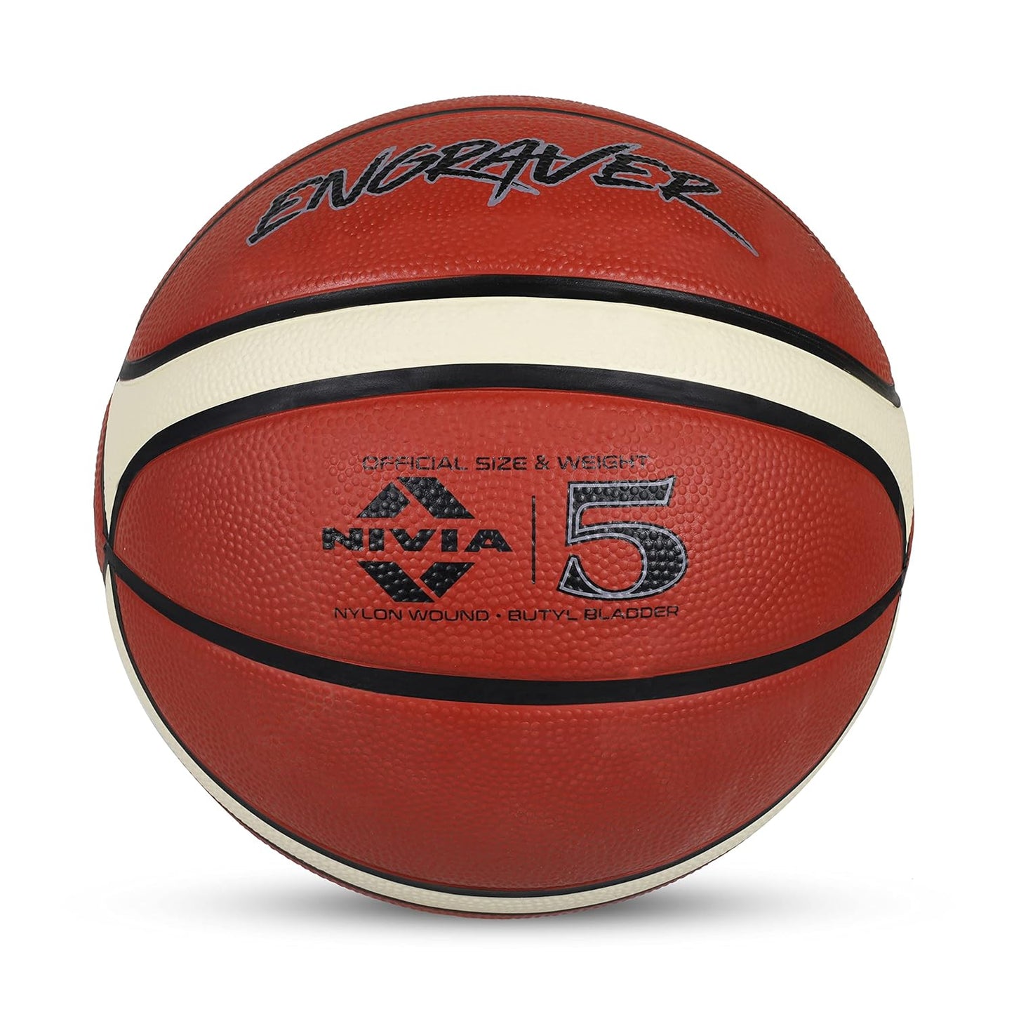 Nivia Engraver Basketball Size 5 - BFI Standard Rubber Basketball for Indoor &amp; Outdoor Play