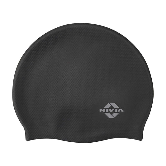 Nivia Pro Silicone Swimming Cap for Adults | Premium Stretch Silicone Swim Cap | Comfortable Waterproof Hair Protection | Unisex Swimming Cap for Men & Women | Black