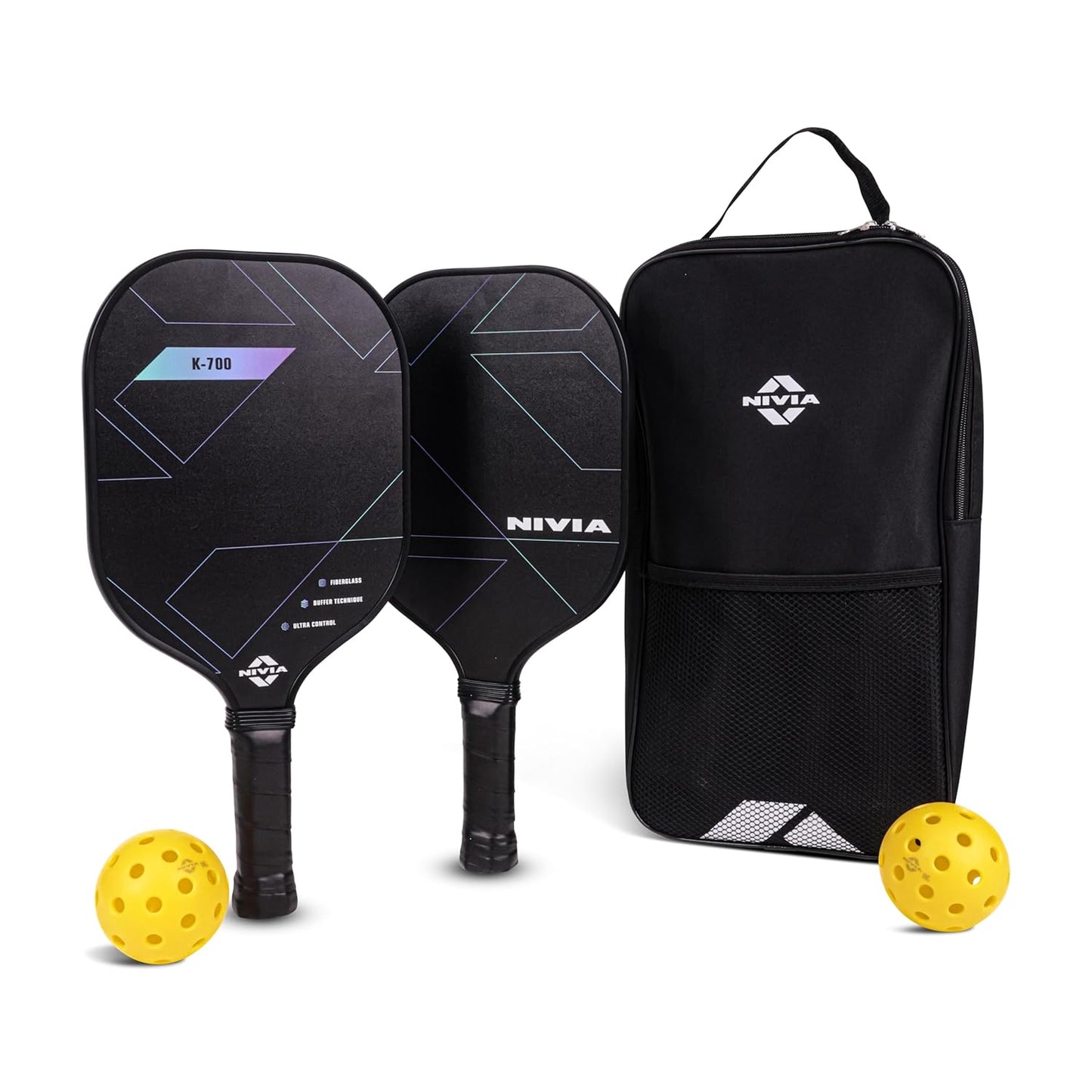 Nivia K-700 Pickleball Paddle Combo Set - 2 Paddles, 2 Balls & Carry Bag