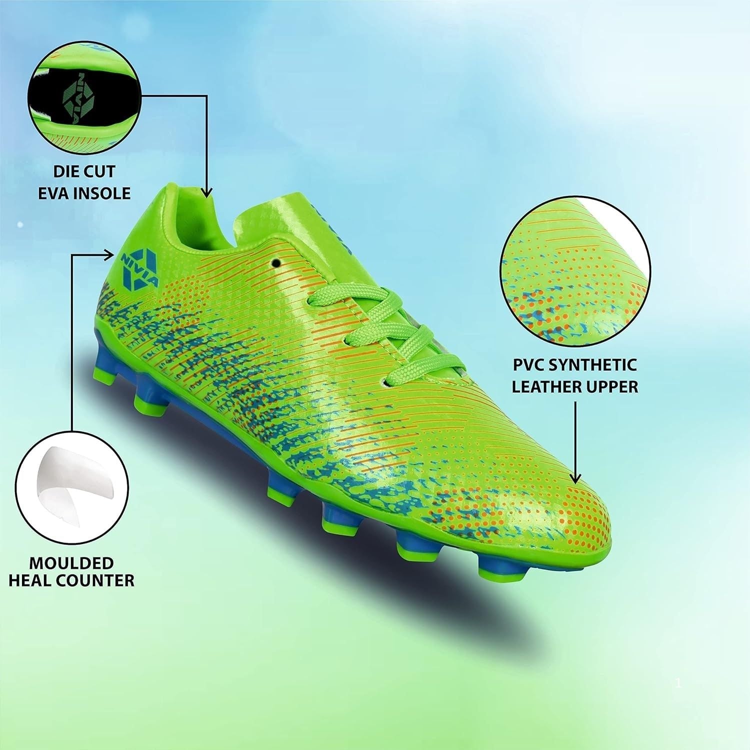 NIVIA Encounter 9.0 Kids Football Shoes – Synthetic Upper, Rubber Stud Sole, EVA Insole | Lightweight Comfort, Grip & Stability for Young Players - Best Price online Prokicksports.com