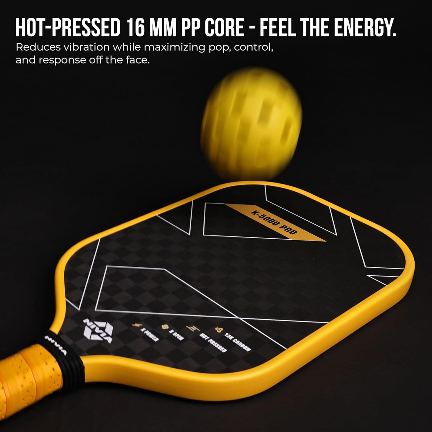 Nivia K-5000 PRO Pickleball Paddle - USAPA Approved 12K Carbon Surface with 16mm PP Core