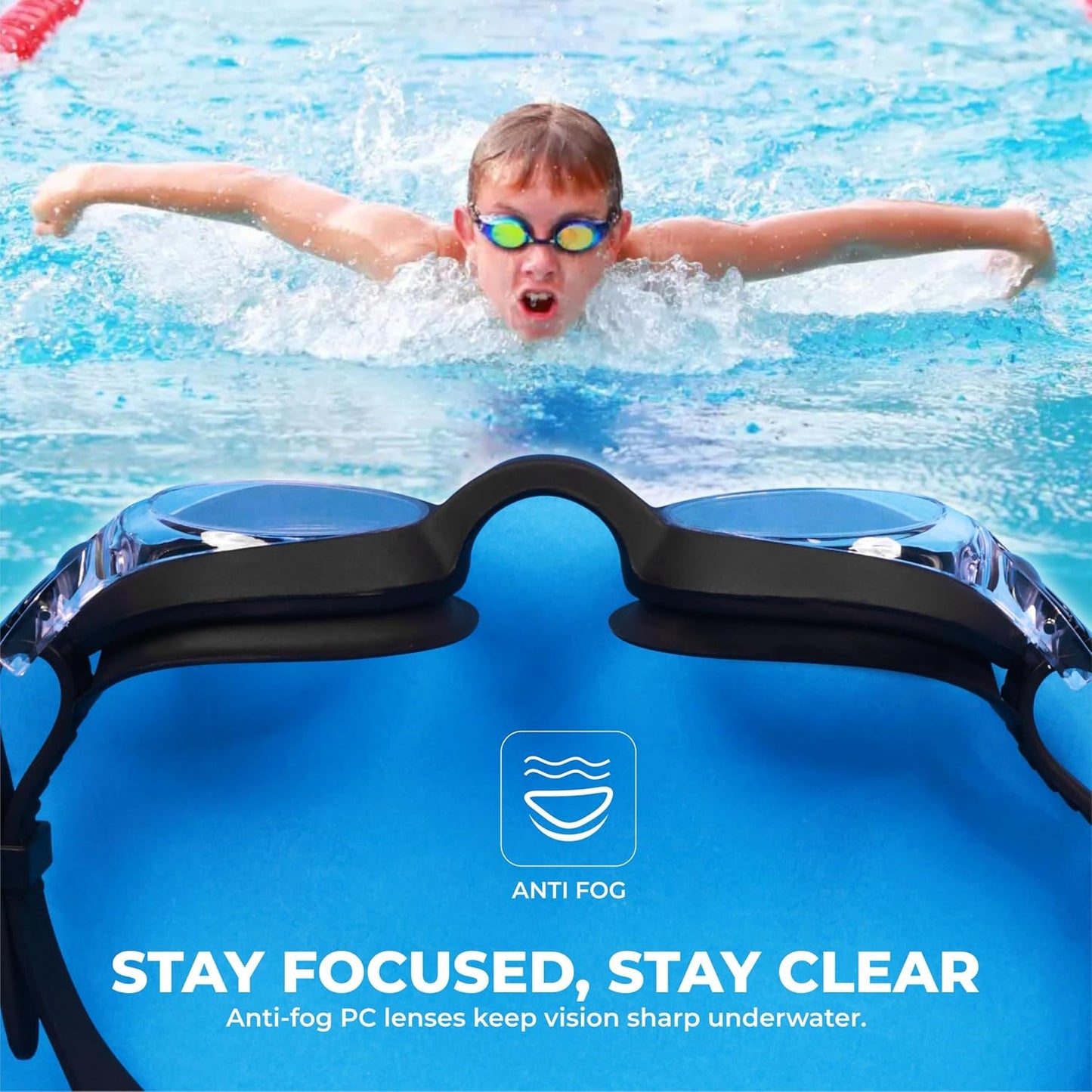 Nivia Scool Jr Swimming Goggles for Kids | Anti-Fog UV Protection | Polycarbonate Smoke Lens | Silicone Strap | Black