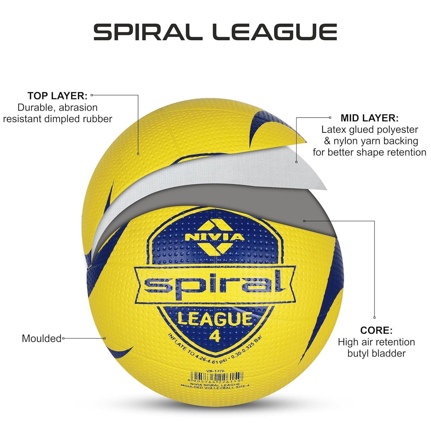 Nivia Spiral League Volleyball Size 4 - Rubber Training Volleyball for Indoor & Outdoor Play