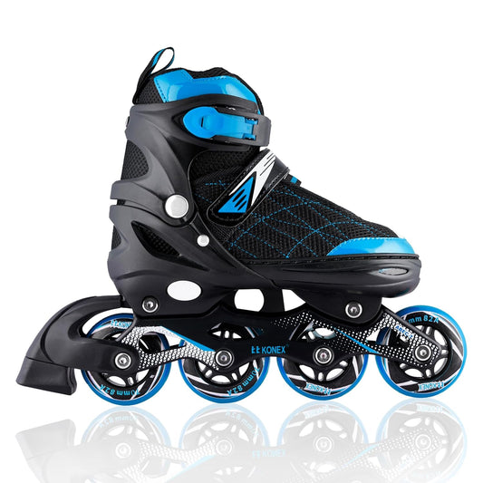 Konex 4 Wheel Inline Skates for Kids & Adults - Adjustable ABEC-7 PU Wheel Roller Skates (Blue, EU 43-45)