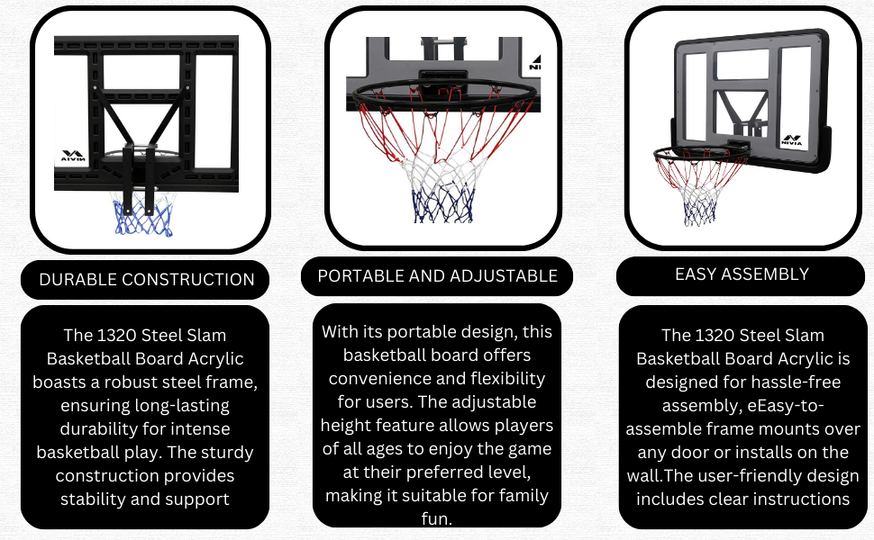 Nivia Pro Slam Force Portable Basketball Set BB-1322 | Adjustable Basketball Hoop | Weather-Proof Nylon Net | Telescopic Height Adjustment