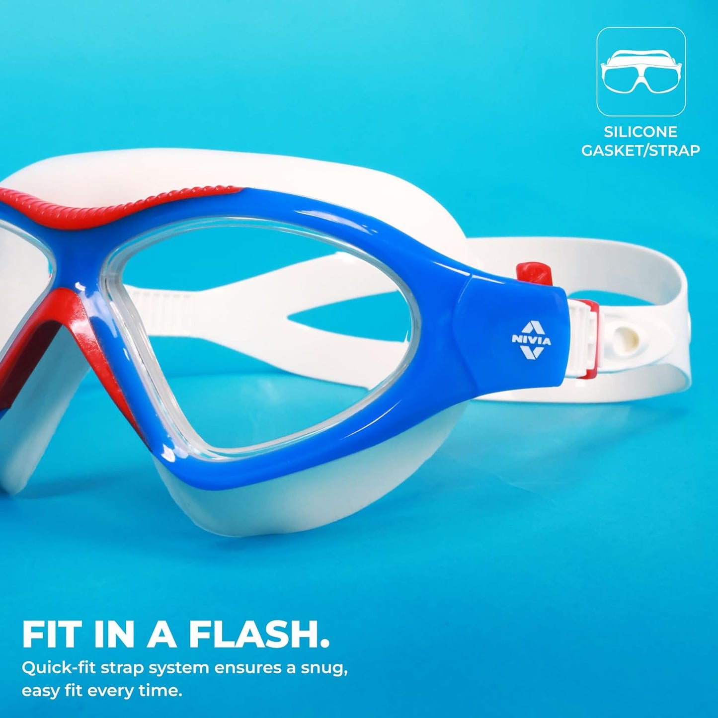 Nivia Unimask Jr. 2.0 Swimming Goggles for Kids | Panoramic Polycarbonate Lens | Anti-Fog UV Protection | Soft Silicone Strap & Frame | Comfort Fit Training Swim Goggles for Boys & Girls