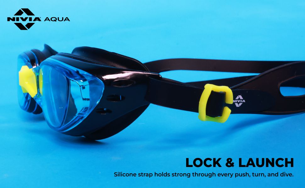 Nivia Eliminator 2.0 Swimming Goggles for Adults | Anti-Fog UV Protection Polycarbonate Lens | Adjustable PU Nose Bridge | Soft Silicone Strap | Professional Training Swim Goggles for Men & Women