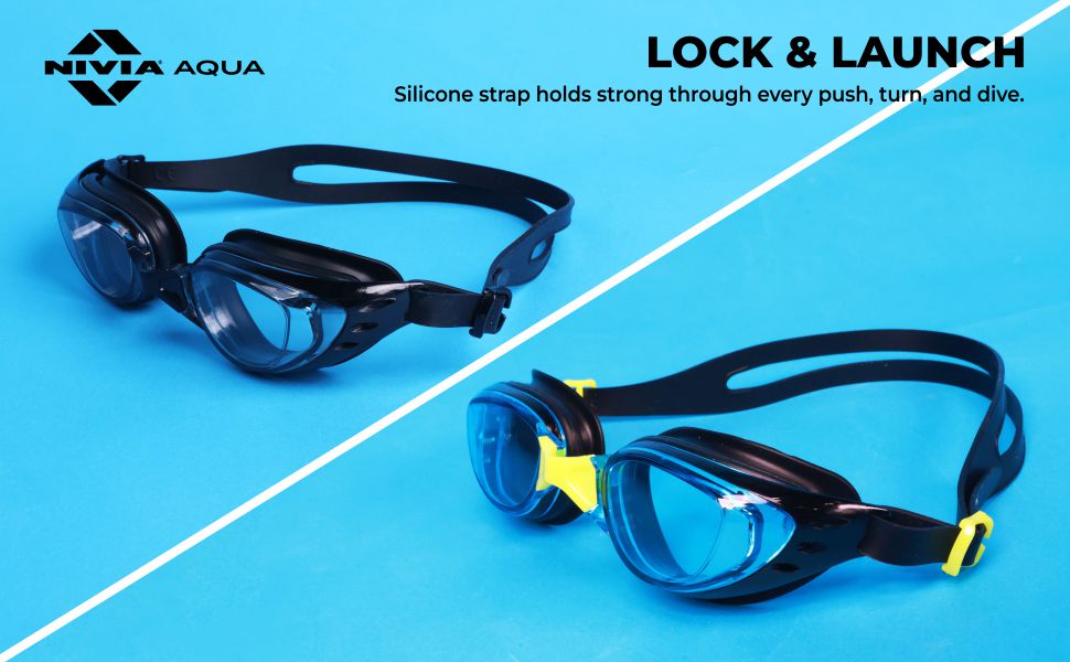 Nivia Eliminator 2.0 Swimming Goggles for Adults | Anti-Fog UV Protection Polycarbonate Lens | Adjustable PU Nose Bridge | Soft Silicone Strap | Professional Training Swim Goggles for Men & Women