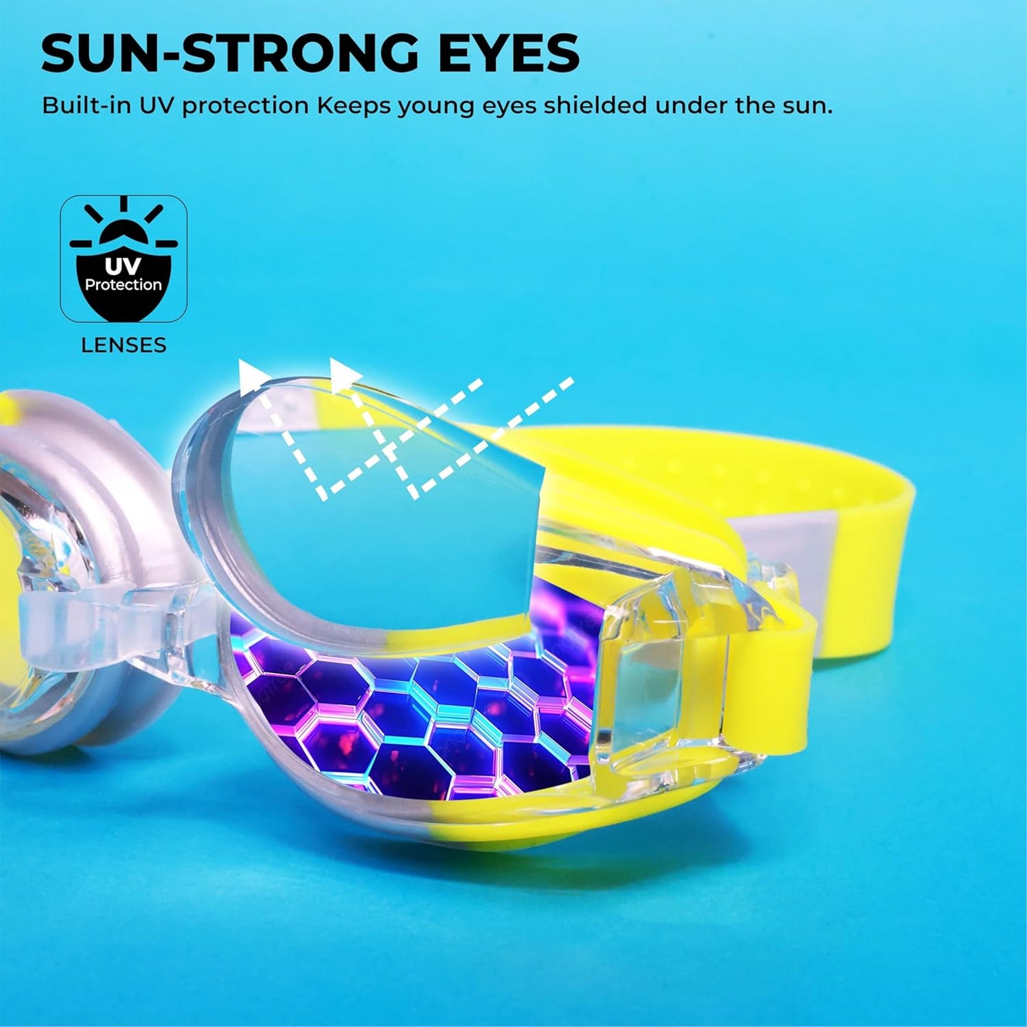 Nivia Splash Jr. 2.0 Swimming Goggles for Kids | Polycarbonate Anti-Fog UV Protection Lens | Adjustable 3-Size Nose Bridge | Soft Silicone Strap & Gasket | Training Swim Goggles for Boys & Girls