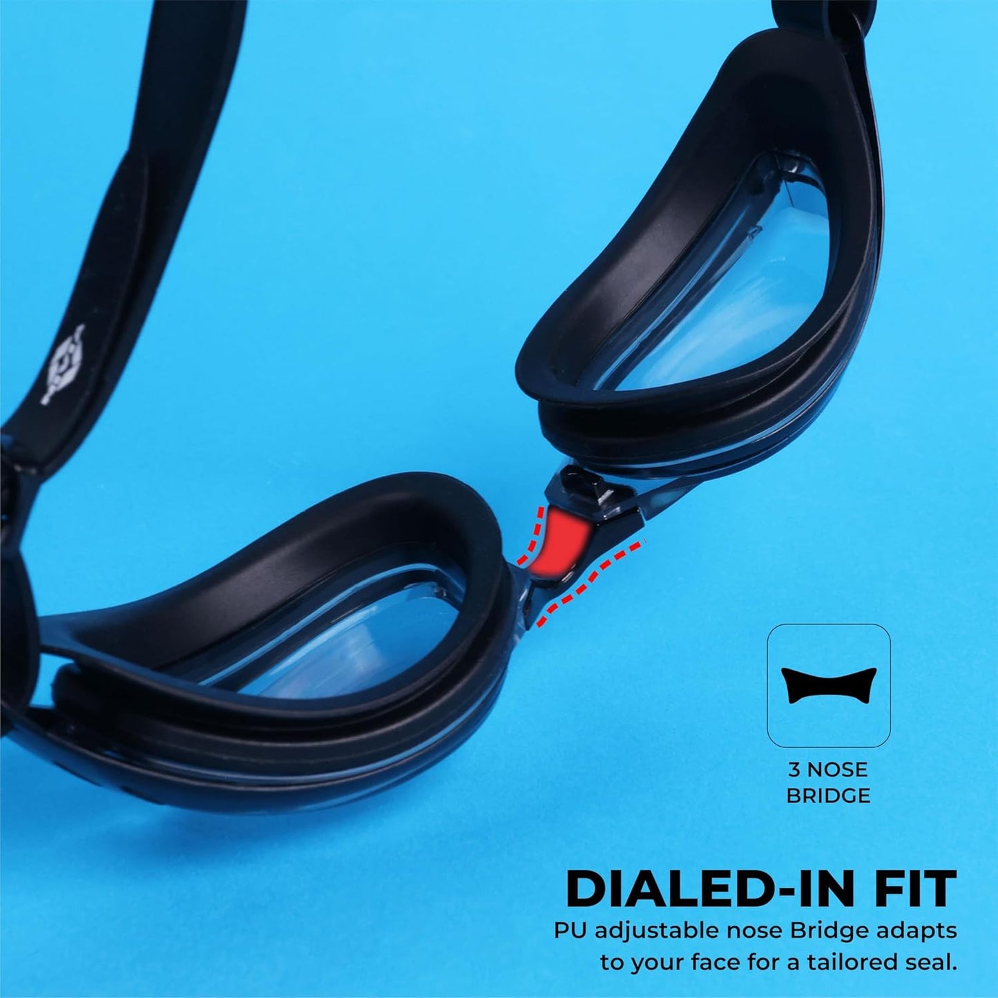 Nivia Eliminator 2.0 Swimming Goggles for Adults | Anti-Fog UV Protection Polycarbonate Lens | Adjustable PU Nose Bridge | Soft Silicone Strap | Professional Training Swim Goggles for Men & Women