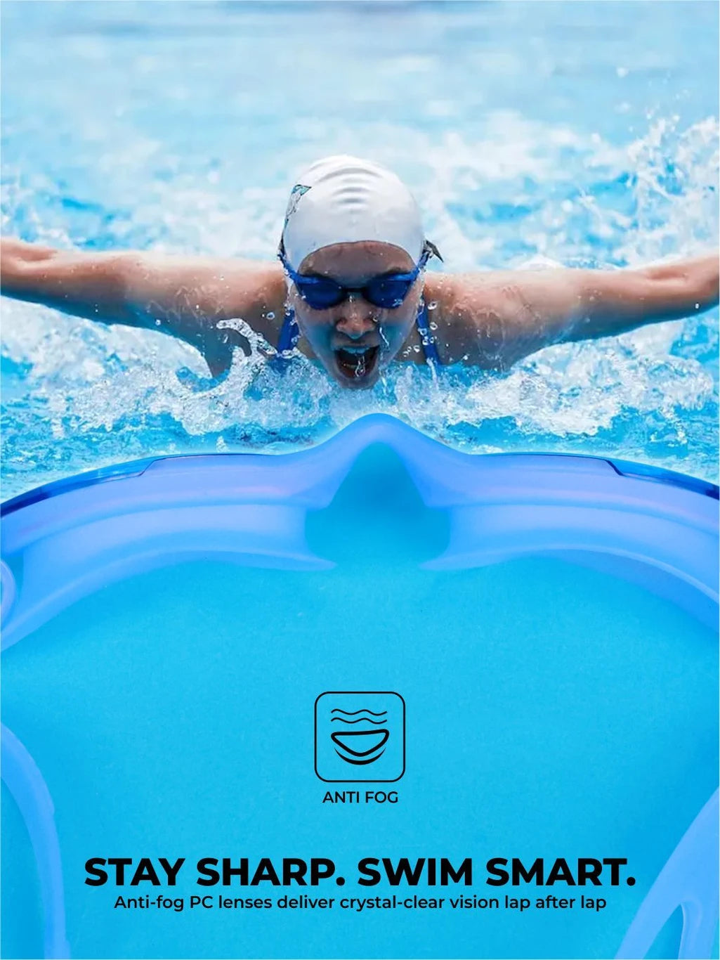 Nivia Visor Swimming Goggles for Adults | Anti-Fog UV Protection Polycarbonate Lens | Full Silicone Comfort Fit | Professional Training Swim Goggles for Men & Women | White