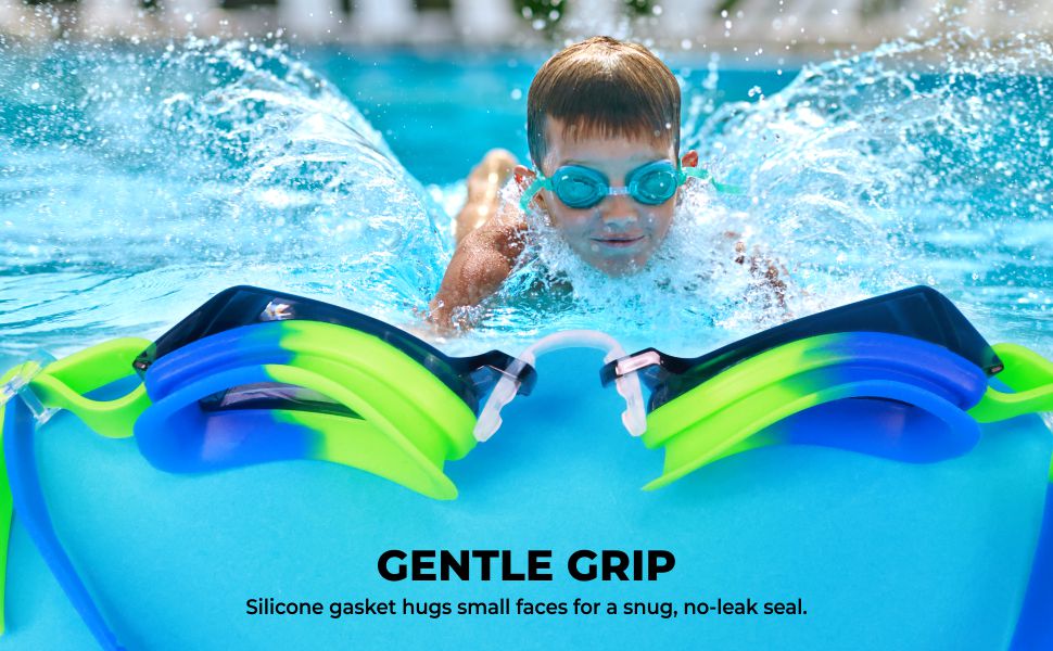 Nivia Splash Jr. 2.0 Swimming Goggles for Kids | Polycarbonate Anti-Fog UV Protection Lens | Adjustable 3-Size Nose Bridge | Soft Silicone Strap & Gasket | Training Swim Goggles for Boys & Girls