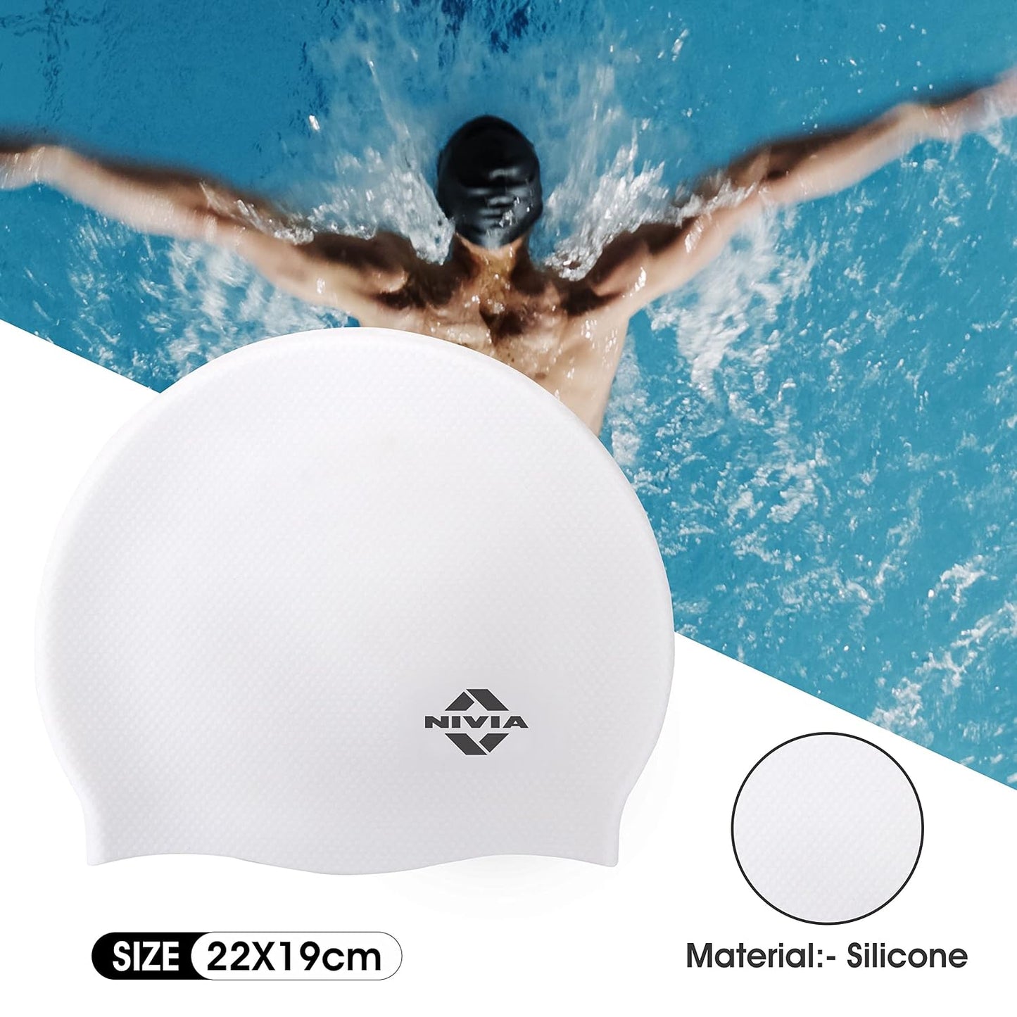 Nivia Pro Silicone Swimming Cap for Adults | Premium Stretch Silicone Swim Cap | Comfortable Waterproof Hair Protection | Unisex Swimming Cap for Men & Women | Black