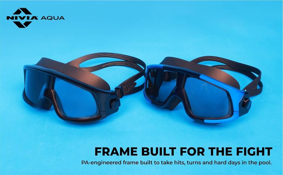 Nivia Pro Mask 2.0 Swimming Mask for Adults | Anti-Fog UV Protection Polycarbonate Smoke Lens | Full Face Comfort Fit | Soft Silicone Strap | Training Swimming Mask for Men & Women | Black