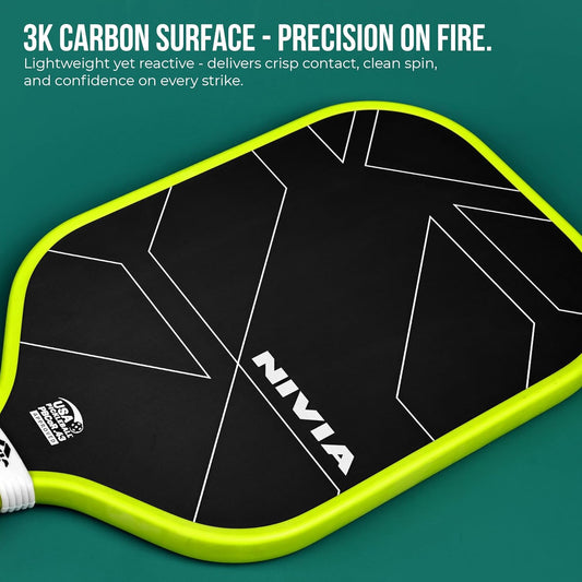 Nivia K-3000 PRO Pickleball Paddle - 3K Carbon Surface with 16mm PP Core