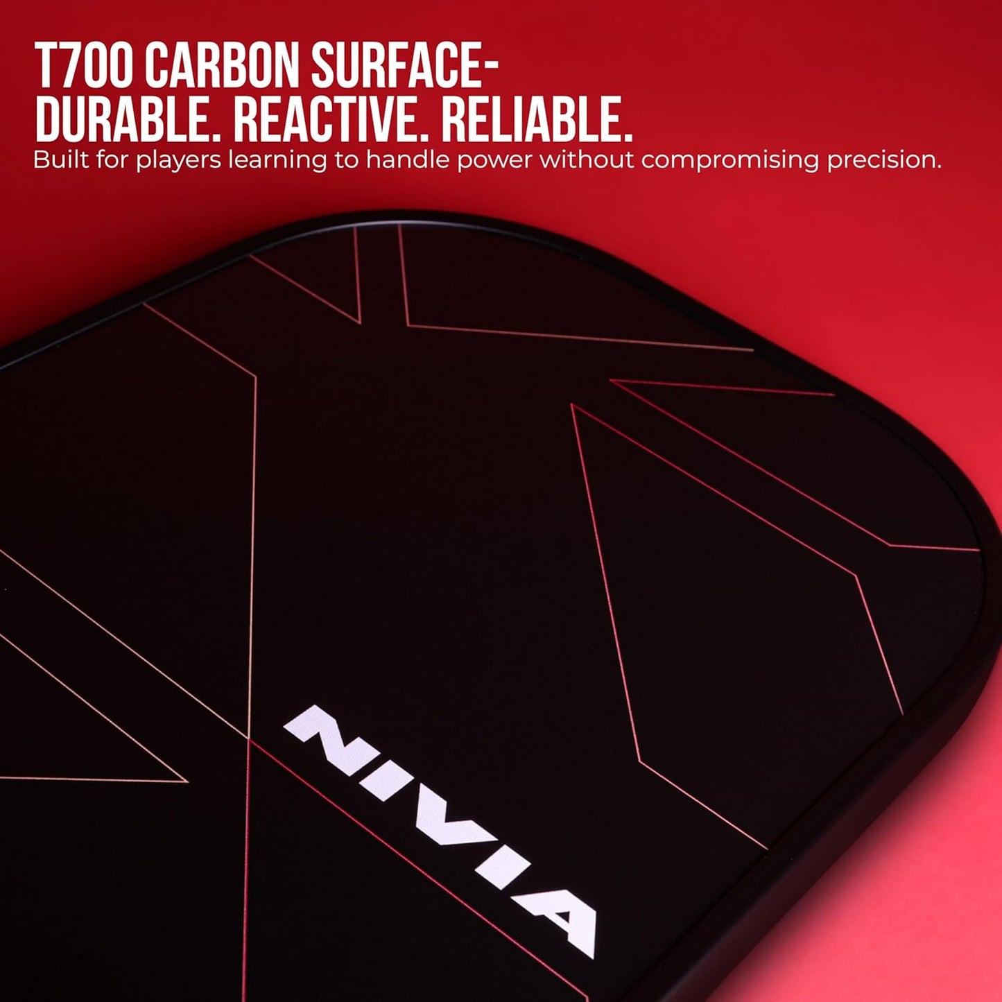 Nivia K-1200 Pickleball Paddle - T700 Carbon Fibre Surface with 16mm Core
