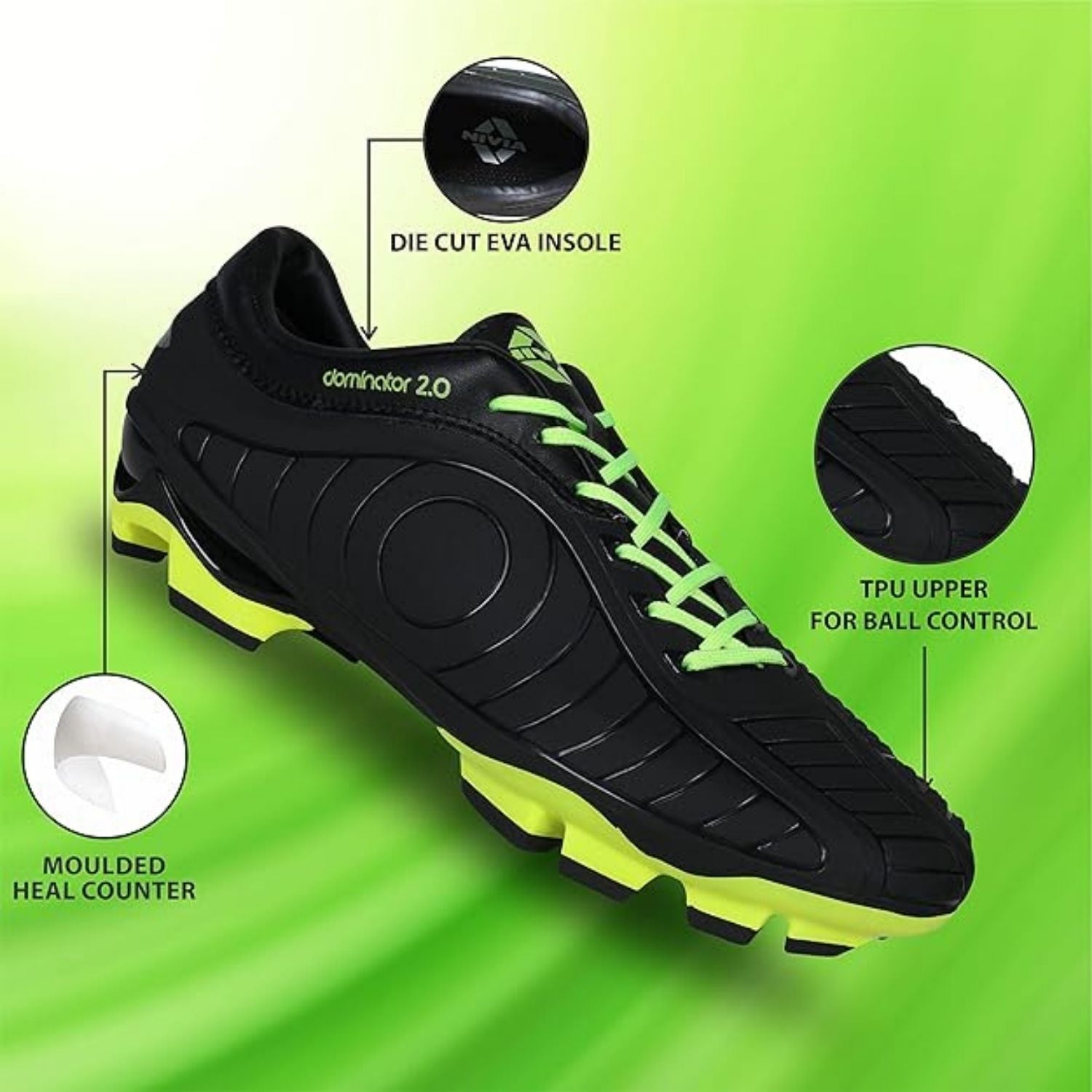 Nivia Dominator 2.0 Football Studs – Direct Injection Molding, Full TPU Construction, Cushioned EVA Insole | Lightweight, Durable, High-Traction for Firm & Wet Grounds - Best Price online Prokicksports.com