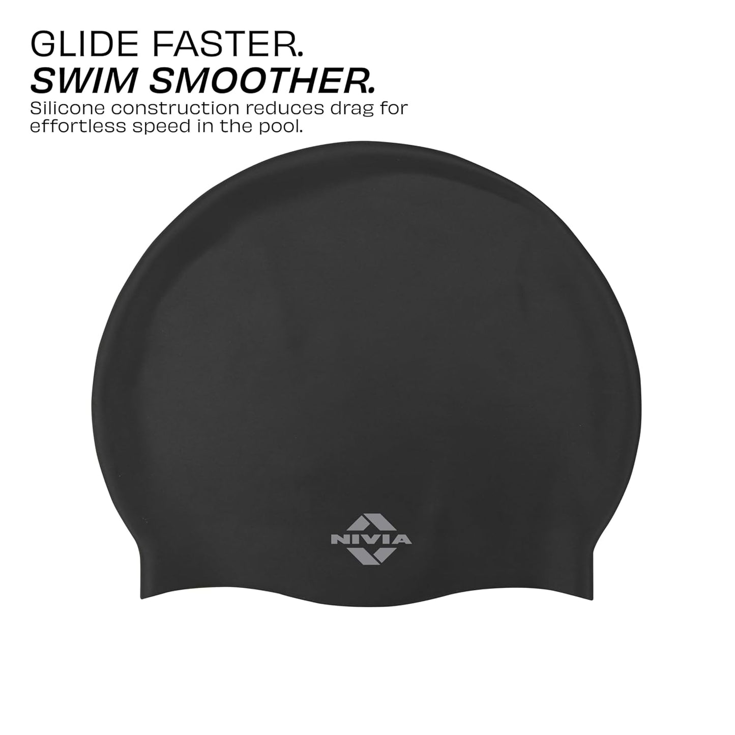 Nivia Classic Silicone Swimming Cap for Adults | Premium Stretch Silicone Swim Cap | Waterproof Hair Protection | Comfortable Unisex Swimming Cap for Men & Women | Black