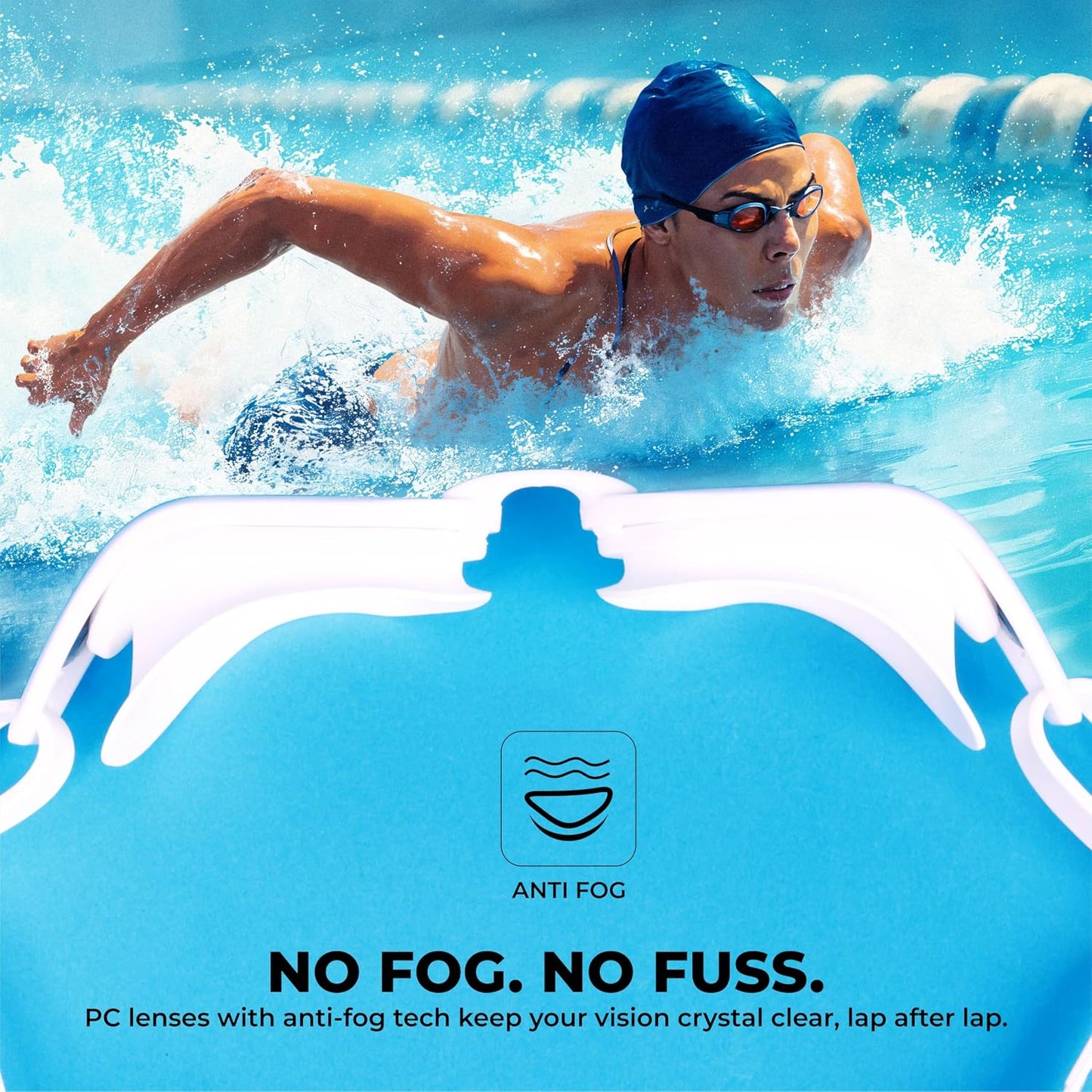 Nivia Sportz Swimming Goggles for Adults | Anti-Fog UV Protection Polycarbonate Lens | Adjustable 3-Size Nose Bridge | Soft Silicone Strap | Training Swim Goggles for Men & Women | White