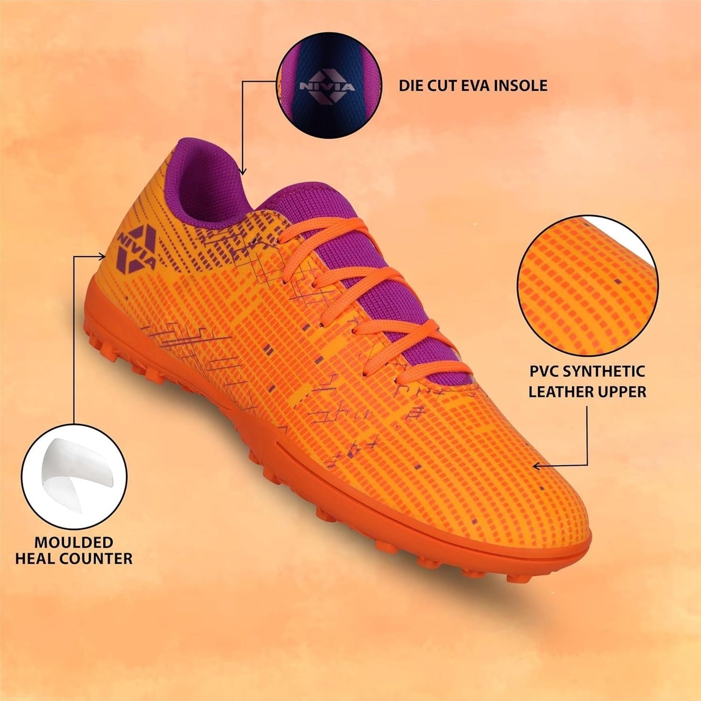 NIVIA Rabona 2.0 Football Shoes – PVC Synthetic Leather Upper, Rubber Stud Turf Sole, Die-Cut EVA Insole | Snug Fit, Ball Control & Durability for Turf and Hard Ground - Best Price online Prokicksports.com