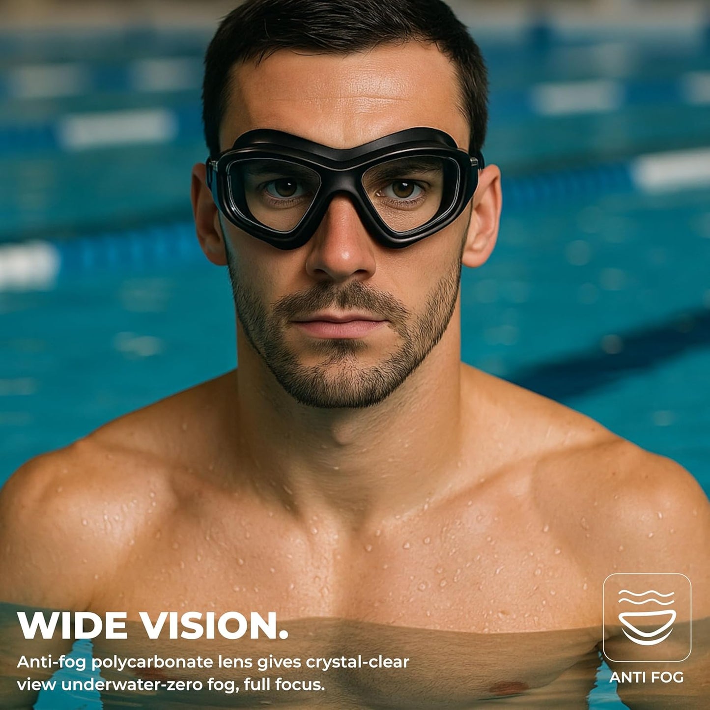 Nivia Unimask Sr. 2.0 Swimming Goggles for Adults | Anti-Fog UV Protection Polycarbonate Clear Lens | Quick-Fit Silicone Strap | Professional Training Swim Goggles for Men & Women | Black