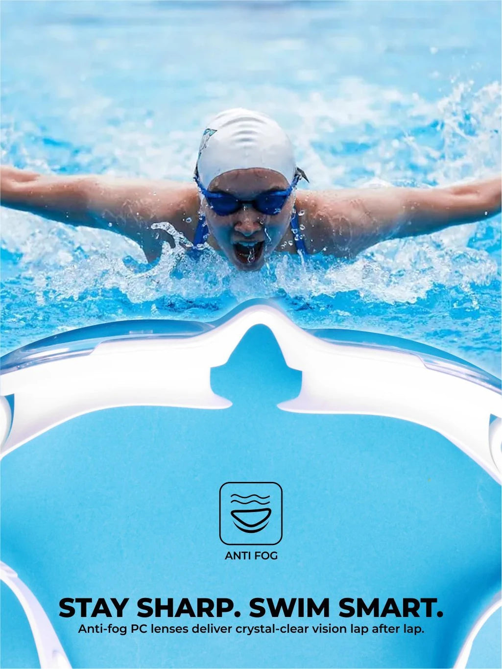 Nivia Visor Swimming Goggles for Adults | Anti-Fog UV Protection Polycarbonate Lens | Full Silicone Comfort Fit | Professional Training Swim Goggles for Men & Women | White