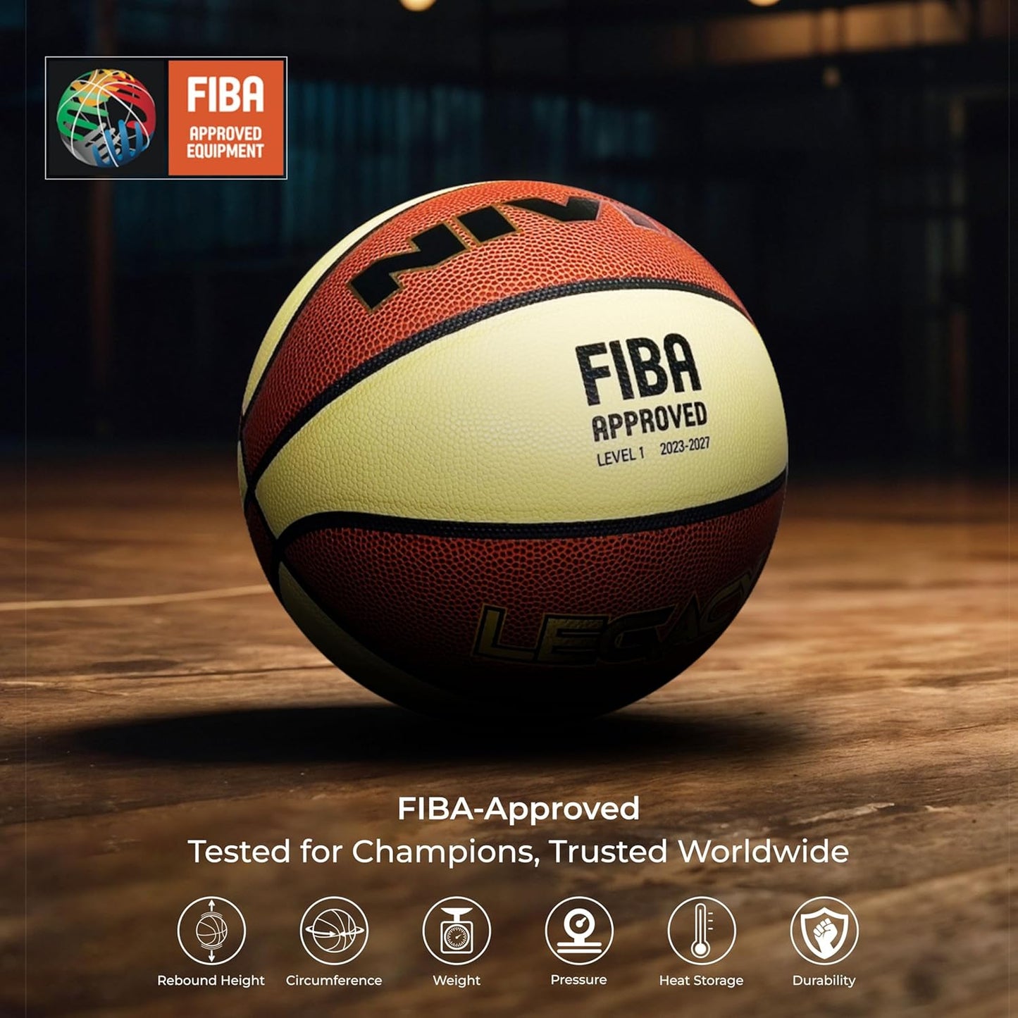 Nivia Legacy Basketball Size 7 - FIBA Level 1 Composite PU Match Basketball
