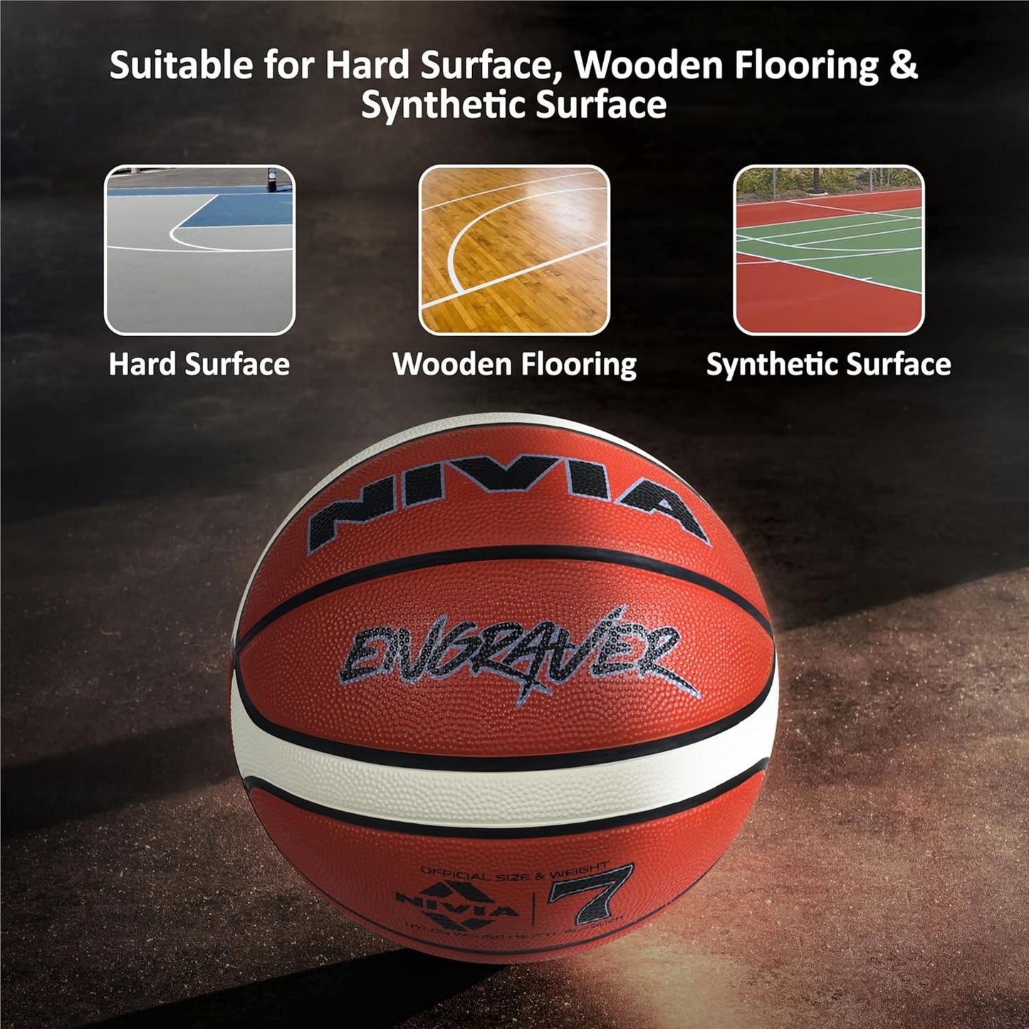 Nivia Engraver Basketball Size 5 - BFI Standard Rubber Basketball for Indoor &amp; Outdoor Play