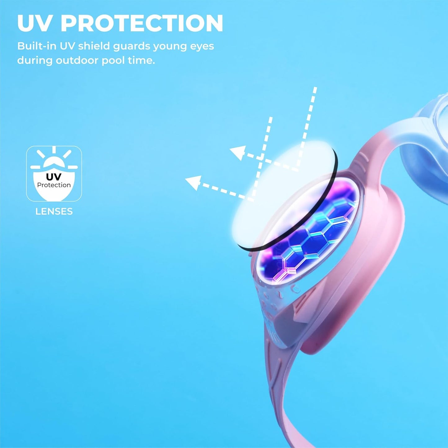 Nivia Kiddies Jr. 2.0 Swimming Goggles for Kids | Anti-Fog UV Protection | Adjustable Silicone Strap | Polycarbonate Lens | Pink/Blue
