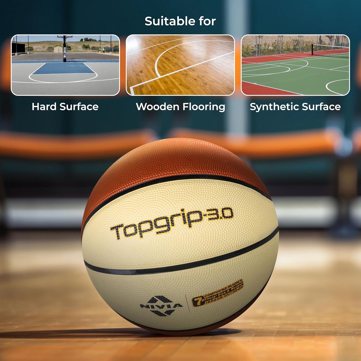 Nivia Top Grip 3.0 Basketball Size 7 - Tournament Basketball for Indoor &amp; Outdoor Play