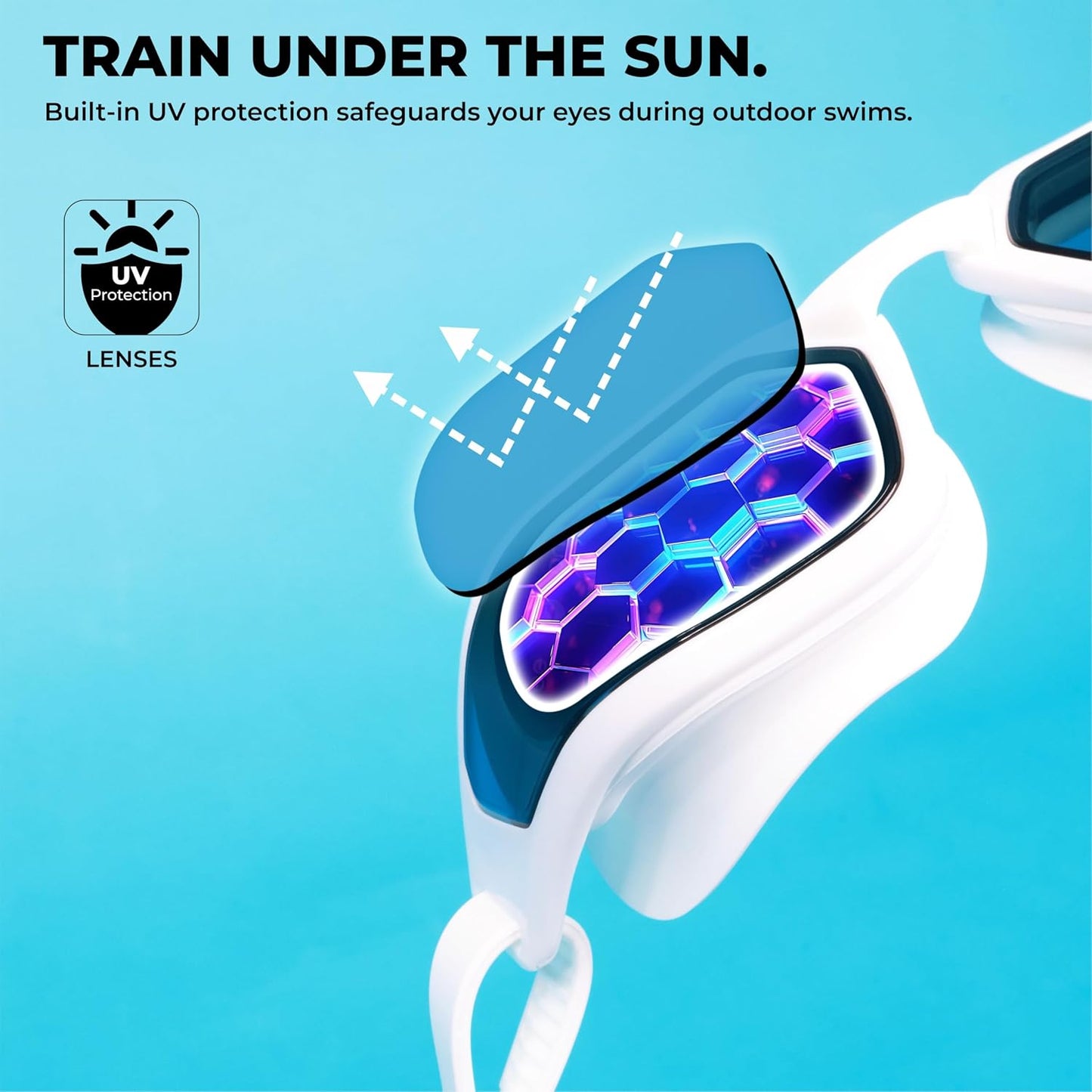 Nivia Sportz Swimming Goggles for Adults | Anti-Fog UV Protection Polycarbonate Lens | Adjustable 3-Size Nose Bridge | Soft Silicone Strap | Training Swim Goggles for Men & Women | White