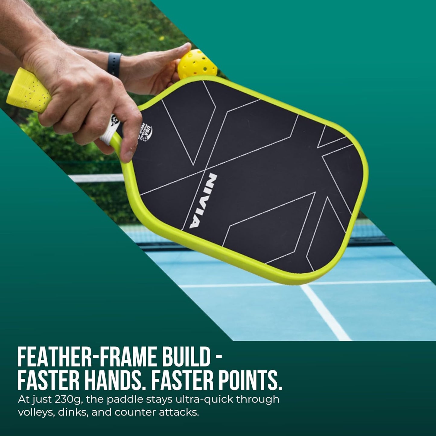 Nivia K-3000 PRO Pickleball Paddle - 3K Carbon Surface with 16mm PP Core