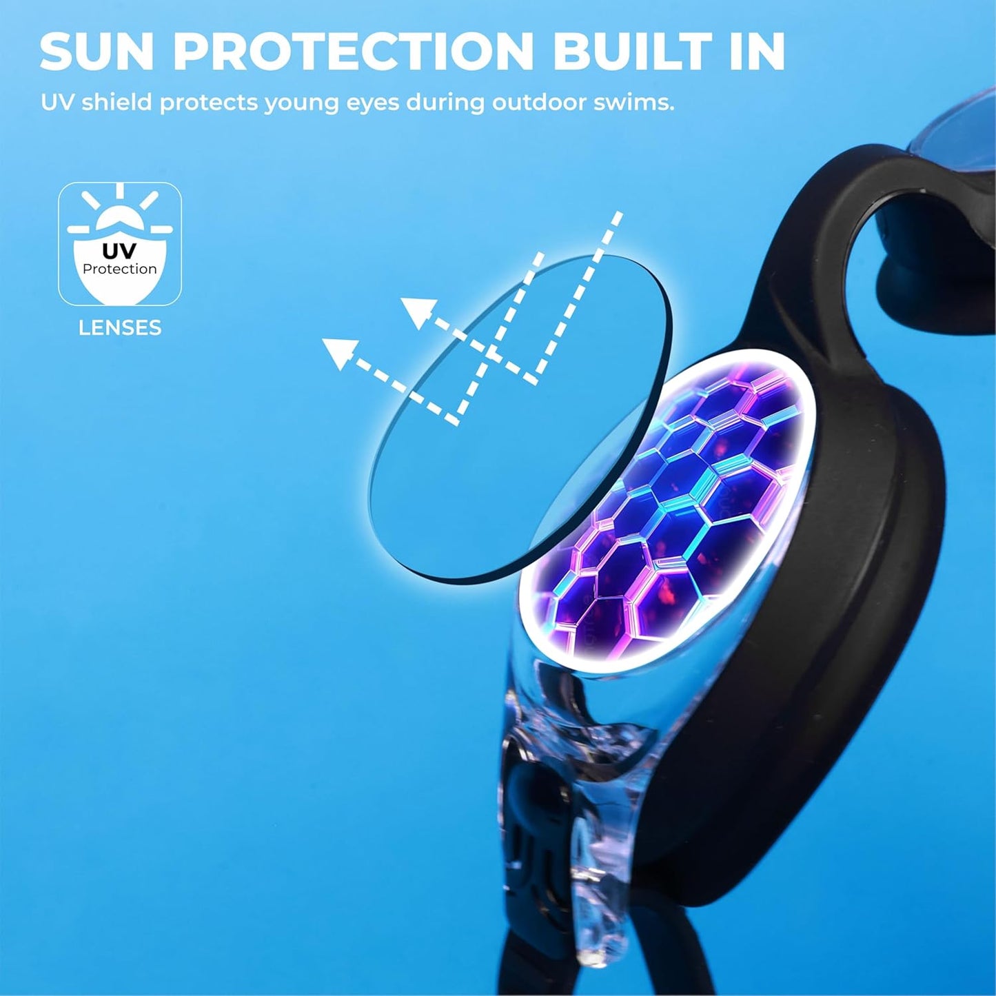 Nivia Scool Jr Swimming Goggles for Kids | Anti-Fog UV Protection | Polycarbonate Smoke Lens | Silicone Strap | Black