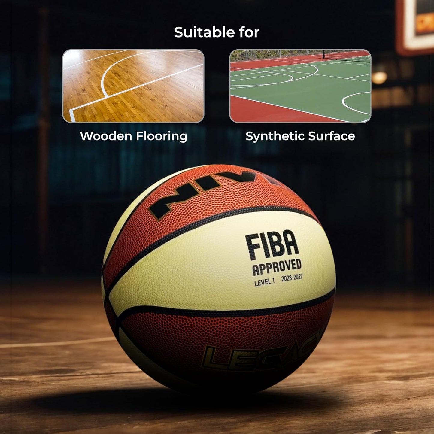 Nivia Legacy Basketball Size 7 - FIBA Level 1 Composite PU Match Basketball