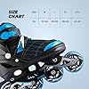 Konex 4 Wheel Inline Skates for Kids | Adjustable PU Wheels, Durable Aluminium Frame & Anti-Shock Support | Comfortable Indoor & Outdoor Skating Shoes (Blue, EU Size 43-45)