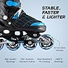 Konex 4 Wheel Inline Skates for Kids | Adjustable PU Wheels, Durable Aluminium Frame & Anti-Shock Support | Comfortable Indoor & Outdoor Skating Shoes (Blue, EU Size 43-45)